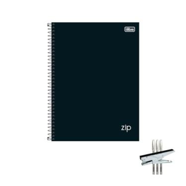 Imagem de Kit Caderno Universitário Tilibra Preto 10 Matérias 160 Folhas + Caneta Trigel Branca 12 Unidades + Grampeador Alicate HP45
