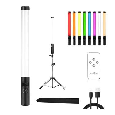 Imagem de Bastão de Luz LED RGB com Preenchimento Branco, 20W, 144 LEDs, Recarregável, Controle Remoto, Temperatura 3000-6000K, Portátil para Fotografia e Vídeo