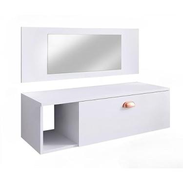 Imagem de Penteadeira Suspensa COM E SEM Espelho e Gaveta com Nicho, Dividória | Bancada Moderna p/Maquiagem e Quarto Compacto (COM ESPELHO BRANCO)