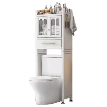 Imagem de SPXMQSS Unidade de armazenamento sobre vaso sanitário, unidade de armazenamento de máquina de lavar com porta, economia de espaço de vaso sanitário independente com gaveta, prateleira de armazenamento