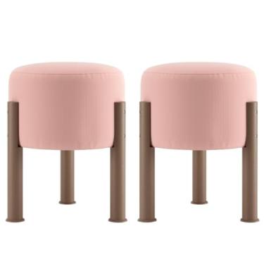 Imagem de Kit 2 Puff Redondo Estofado em Suede – Para Quarto ou Banco de Penteadeira Elegante(ROSE)