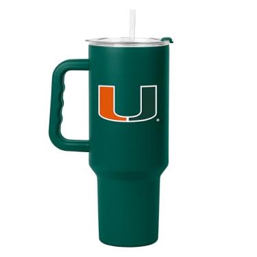 Imagem de Logo Brands NCAA Miami Hurricanes Copo de 1,134 g com alça - Aço inoxidável revestido com pó com canudo - Resistente a vazamentos, mantém bebidas quentes/frias - Uso diário