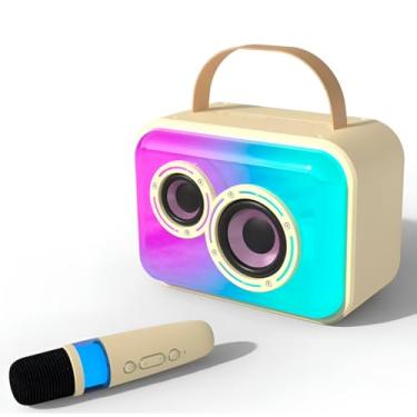 Imagem de Caixa de Som Bluetooth com Microfone Sem Fio Karaokê Potente Alto-Falante Portátil LED USB SD Festa Música