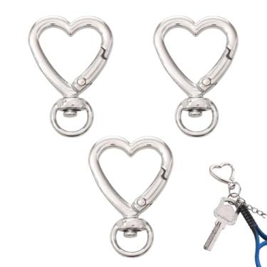 Imagem de 3 peças de clipes de chaveiro de metal em forma de coração - fivelas de pressão de mola para acessórios de pendurar faça você mesmo, chaveiros e acessórios de bolsas (prata-3 peças)
