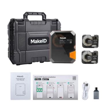 Imagem de Makeid Máquina de etiquetas P31S com capa rígida, impressora Bluetooth portátil com 3 cartuchos de etiqueta, máquina de etiquetar fios e cabos para locais de trabalho, etiquetadora de tubos