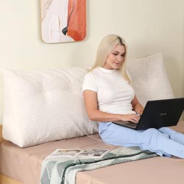 Imagem de BestRoyal Travesseiro de cabeceira King, almofada de cabeceira de cunha para sofá de cama, travesseiro triangular de encosto com capa removível para ler, trabalhar, sentar, bege