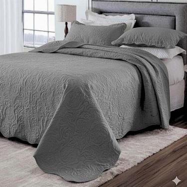 Imagem de Kit Cobre Leito Colcha Basic King 3 Peças Dupla Face Liso Classic - Cinza Escuro - 100% Poliéster