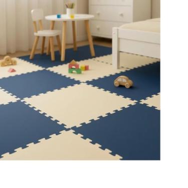 Imagem de Kit 12 Tatame Tapete Eva 50x50x1cm 10mm AZUL MARINHO e CREME