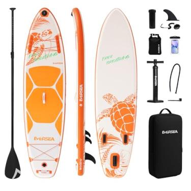 Imagem de EVERSEA Pranchas de stand-up paddle, prancha inflável de 3,4 m com suporte para câmera, 3 barbatanas principais, prancha de paddle estável de 84 cm de largura para todos os níveis de jogadores (Mydas)