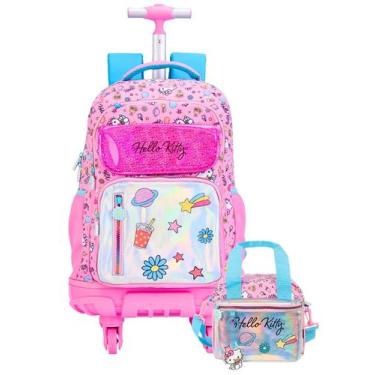 Imagem de Kit Hello Kitty Metallic Mochila 4 Roda + Lancheira Térmica - Xeryus