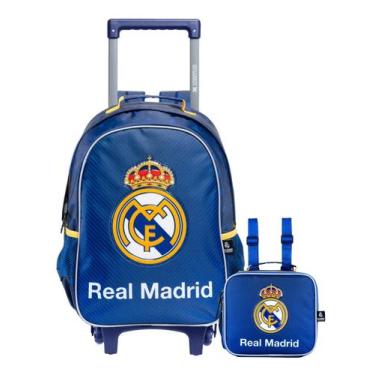 Imagem de Kit Escolar Futebol Real Madrid Mochila Rodas + Lancheira - Xeryus
