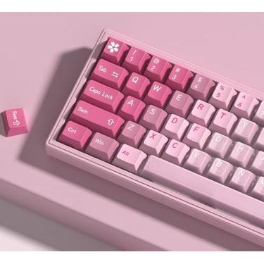 Imagem de dagaladoo Teclas de teclado PBT/PC, gelatina, teclas fofas transparentes, rosa transparente, 60% 75% 100%, 150 teclas tingidas para teclado de sublimação, teclas de perfil cereja para teclados