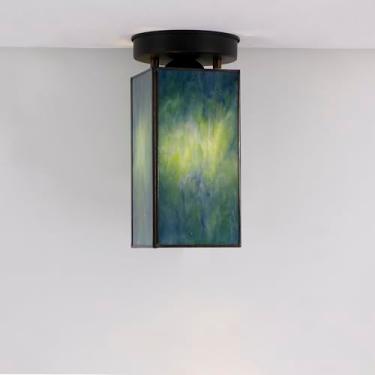 Imagem de L-Juicwe Luminária de teto Tiffany Style Small Semi Flush Mount Vitral para cozinha, quarto, banheiro, corredor de entrada L5 A 23 cm (azul marinho)