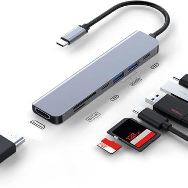 Imagem de Hub USB C 7 em 1, hub tipo C para HDTV 4K a 30Hz, porta USB 3.0/2.0 e porta USB-C, porta de carregamento PD100W, leitor de cartão SD/TF, compatível com laptop USB C e outros dispositivos tipo C