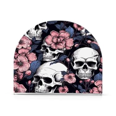 Imagem de Wassud Porta-guardanapos de acrílico crânio rosa, dispensador de guardanapo de papel moderno em forma de U para mesa, cozinha, sala de jantar, bancada 1 peça (comporta 50-60 guardanapos)