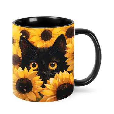 Imagem de Jumou Caneca de café de gato, 325 ml, copo de cerâmica engraçado para mulheres, homens, novidade, presentes de aniversário, Natal, micro-ondas, escritório, casa