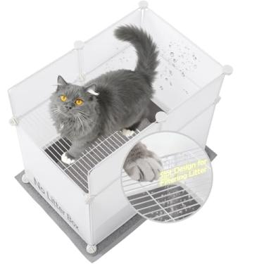 Imagem de MEEXPAWS Proteção contra respingos de caixa de areia, proteção de caixa de areia para gatos de entrada superior com grade de metal com design de ranhura, capa de tela de privacidade à prova de cães