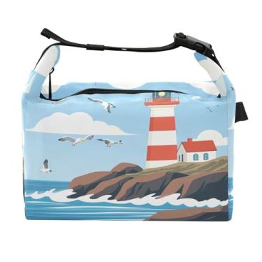 Imagem de STAYTOP Lancheira Seagull Lighthouse com fivela de alça, lancheira isolada para meninos e meninas, lancheira térmica para trabalho escolar