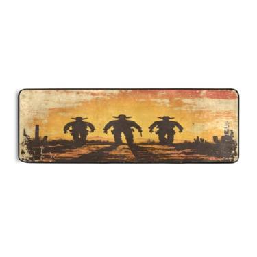 Imagem de Burbuja Tapete retrô Cowboys Runner 61 x 183 cm, tapete lavável antiderrapante com suporte de borracha, tapete para sala de estar, corredor, decoração de casa
