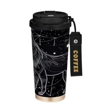 Imagem de YETTASBIN Caneca de café de viagem com isolamento térmico Galaxy Wolf de 500 ml com tampa canudo, copo à prova de derramamento e vazamento com alça para bebida quente e fria, garrafa de água de aço