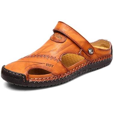Imagem de MIXSNOW sandálias masculinas de couro para o verão, casuais, sapatos aquáticos para caminhada, praia, viagem, chinelos, Yellow Brown a, 11.5
