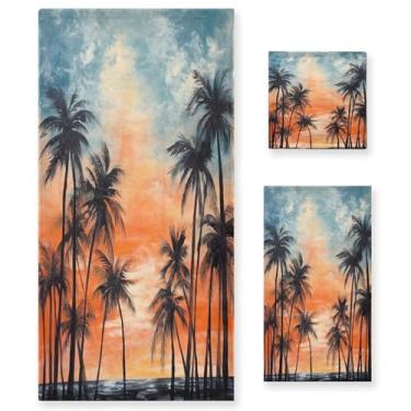 Imagem de xigua Conjunto de toalhas de banheiro de palmeiras abstratas absorventes macias 3 peças toalha de banho toalha de mão toalhas decorativas para banheiro, academia, hotel, praia, piscina