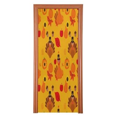 Imagem de Qilmy Linda decoração de porta de peru de ação de graças 81 x 200 cm tecido grande decoração de festa de feriado placa para porta da frente varanda decoração externa janela parede 460