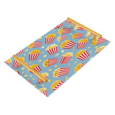 Imagem de CEBUGI Baldes de pipoca de acrílico decorativo bandeja de mesa de centro bandeja otomana com almofada antiderrapante bandeja de servir com alças douradas para banheiro, sala de estar, 20 x 30 cm