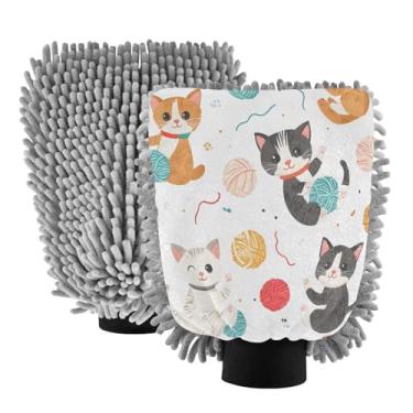Imagem de STAYTOP Luva de microfibra para lavagem de carro de gato com desenho fofo, 2 peças sem arranhões, sem fiapos, luva de microfibra de chenille premium escova para lavagem de carro - G