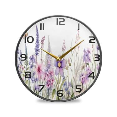 Imagem de YETTASBIN Relógio de parede acrílico Herbal Wildflowers - Silencioso, sem tique-taque, operado por bateria, relógio redondo decorativo criativo para cozinha, sala de estar, banheiro, decoração de