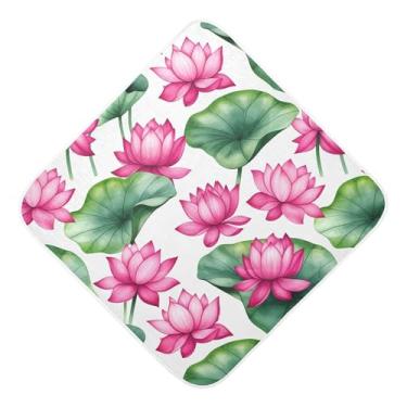 Imagem de Burbuja Toalha de banho de bebê Lotus Flowers - Toalha com capuz de musselina macia e absorvente para recém-nascidos, 89 x 89 cm