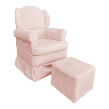 Imagem de Poltrona de Amamentação com Puff Serena Suede Rosa Bebê - Pallazio