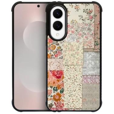Imagem de CARLOCA Capa para Samsung Galaxy S25 Edge, design de colagem de retalhos florais à prova de choque com airbag de 4 lados, capa protetora de TPU antiarranhões e antiderrapante para homens e mulheres