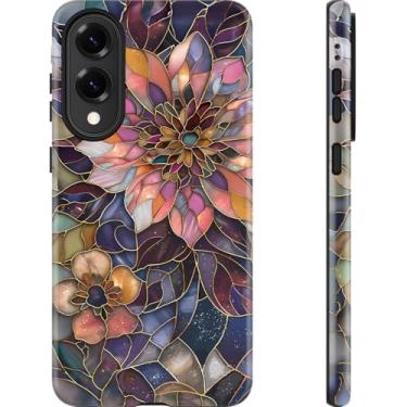 Imagem de Esdot Capa para Samsung Galaxy S25 Edge, capa feminina de flor roxa florescendo estética, compatível com Magsafe, capa protetora de silicone fina retrô moderna exclusiva retrô ocidental para mulheres