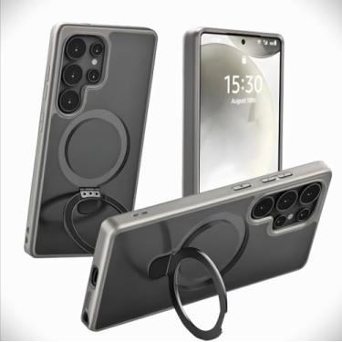 Imagem de ugagiboe Suporte magnético de metal para Samsung Galaxy S24 Ultra, suporte ajustável em vários ângulos [proteção contra quedas de grau militar] traseira fosca fina (cinza, S24Ultra)