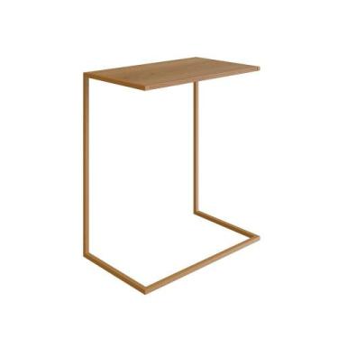 Imagem de Mesa Lateral Retangular Complementos Hanover e Dourada 67x58 cm - Mode