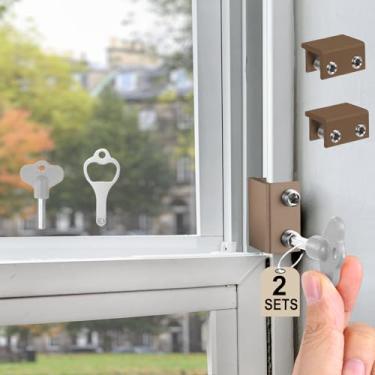 Imagem de Fechaduras de janela, 2 conjuntos de fechaduras para crianças de porta deslizante, fechaduras de janela para cima e para baixo, travas de janela deslizantes com chave, Easv para instalar travas de