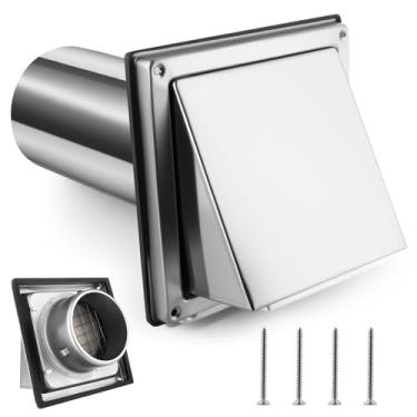Imagem de WENHUALI Tampa externa de ventilação de secadora de 10 cm com tela, ventilação de parede com capuz com aba sem retorno para ventilação de secador de exaustor de cozinha (com exaustor de tubo estendido
