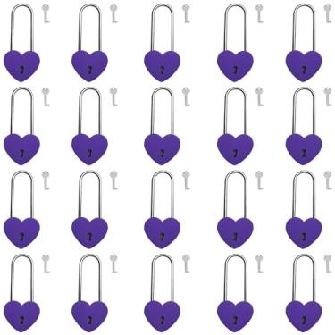 Imagem de VeYocilk Love Lock, 20 peças, tinta de borracha de 8,89 cm, cadeado afiado de coração roxo para ponte, presente de viagem de aniversário (com chave)