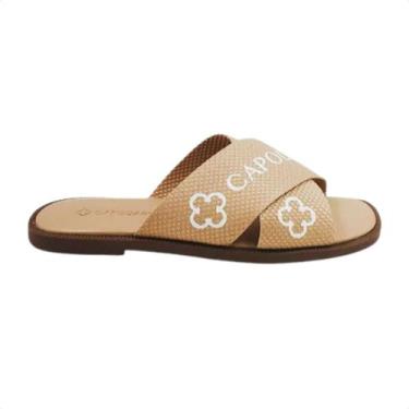 Imagem de Tamanco Feminino Rasteiro Capodarte Tiras Cruzadas Bege, Gorgurão seda