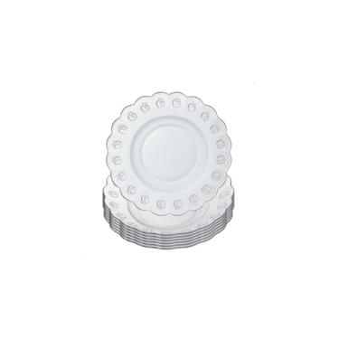 Imagem de Conjunto 6 Pratos Fundos em Vidro Transparente, 22cm Diâmetro, Design Clássico com Relevo, Alta Resistência