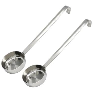Imagem de Bivethoi 2 colheres de molho de pizza de aço inoxidável de 85 g 27 cm, conchas de cozinha, concha plana para molho de pizza, colher de medida de cabo longo para mexer/porcionar e servir sopas