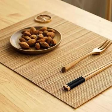 Imagem de Kit 3 Jogo Americano Bambu Natural 30x45cm Retangular - Sousplat Sustentável Proteção Mesa Lavável, Decoração Rústica Cozinha