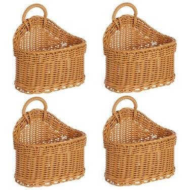 Imagem de Cestas de plástico para pendurar na parede, 4 cestas de pendurar pequenas, cestas de tecido pequenas com alça, cestas decorativas para cozinha, banheiro, 21 x 19 x 9,9 cm