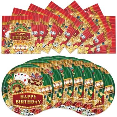 Imagem de Conjunto de 40 peças de pratos e guardanapos para festas com tema de cassino, pratos noturnos e guardanapos para 20 convidados