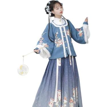 Imagem de Hhsdyl Vestido Hanfu Chinês Feminino Roupas Tradicionais Antigas Vestido Tradicional Chinês Princesa,Blue,XL