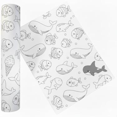 Imagem de Rolo Adesivo Infantil Gigante para Colorir 3m x 30cm | Tema Variado | Presente Educativo (Com Adesivo - Peixes)