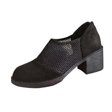 Imagem de Sandálias femininas de salto alto de bico redondo para uso casual e versátil primavera verão moda lazer ao ar livre sem caixa de sapatos, Preto, 39