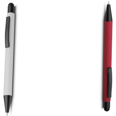 Imagem de Caneta Esferográfica Touch Screen Metálica, Corpo Emborrachado, Escrita Azul, Ponta Fina 0.7mm, Design Moderno, para Escritório, 14.5cm (Branco e Verde 2)