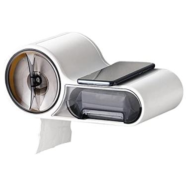 Imagem de Suporte de Papel Higiênico para Banheiro com Prateleira Montado na Parede Dispenser Toalha Rolo Tecido Sacos Lixo Alto-